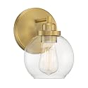 Savoy House 9-4050-1-322 Carson Mid-Century Modern Clear Glass Bathroom Vanity Wall Sconce Light, 1-Light 60 Watt, 9" H x 6" W, Warm Brass