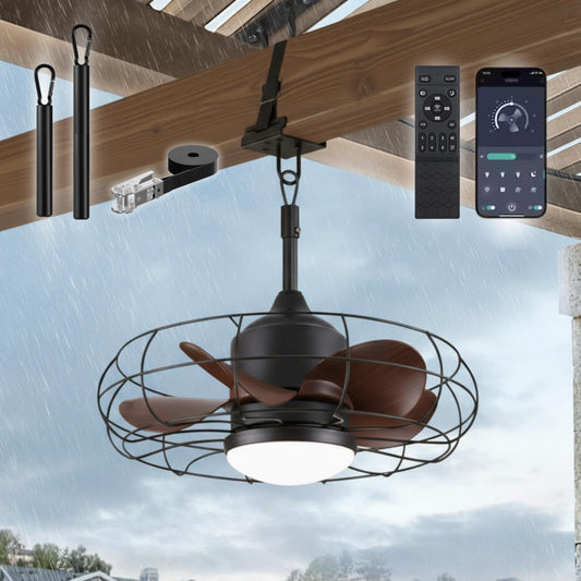 CondoMounts ZeboZap ZZFANC201B 20" Outdoor Ceiling Fan with Lights for Patios, Gazebo and Pergola. Plug in Gazebo Ceiling Fan with Remote Control