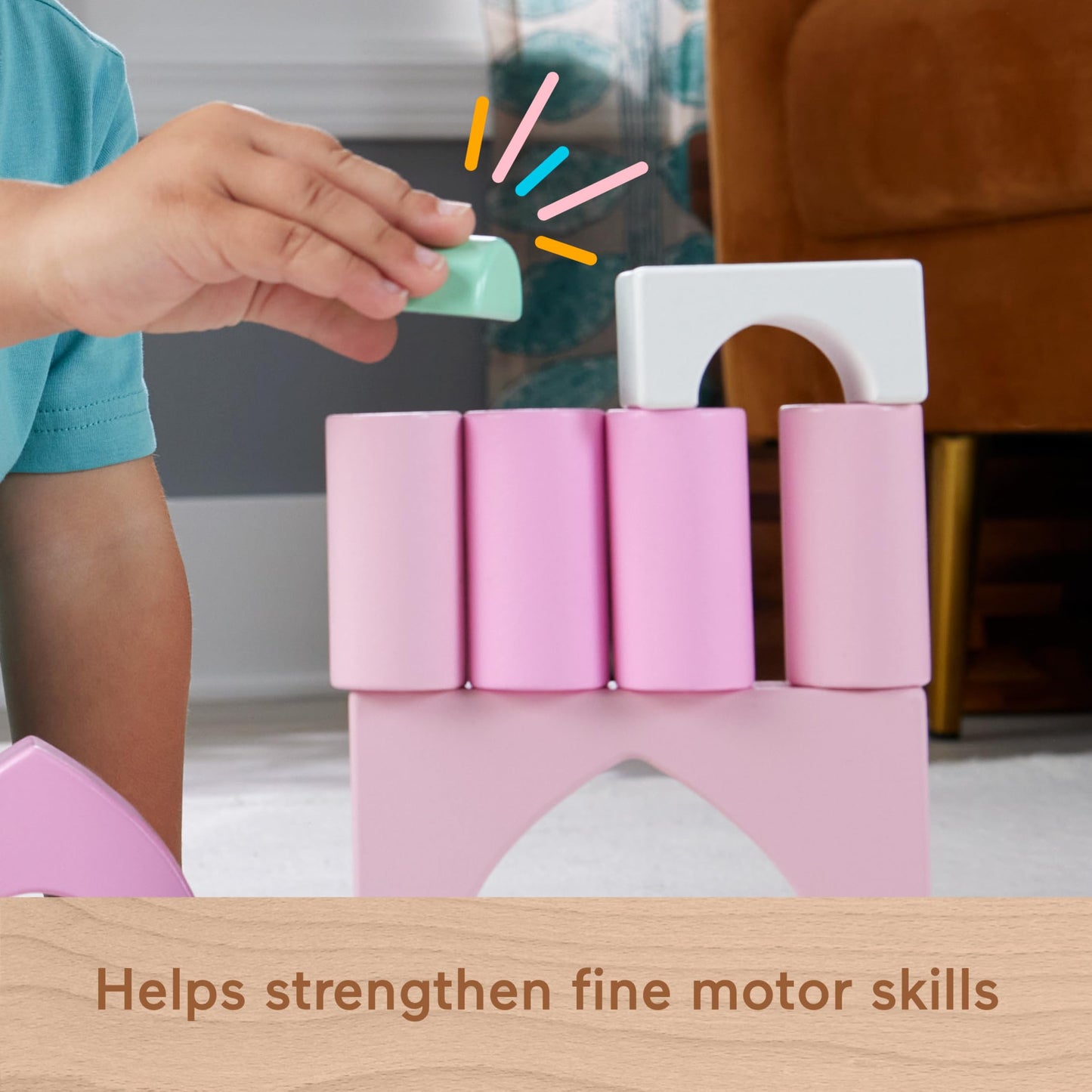 Fisher-Price Wood Toddler Toy Castle Block Set, 28 Wooden Pieces for Stacking Developmental Play Preschool Kids Ages 2+ Years