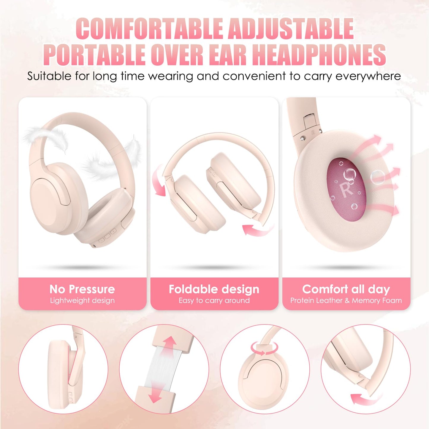 TANKASE Active Noise Cancelling Headphones, Wireless Over Ear Bluetooth Headphones,100H Play Time Bluetooth Headphone with Microphone,Lightweight…
