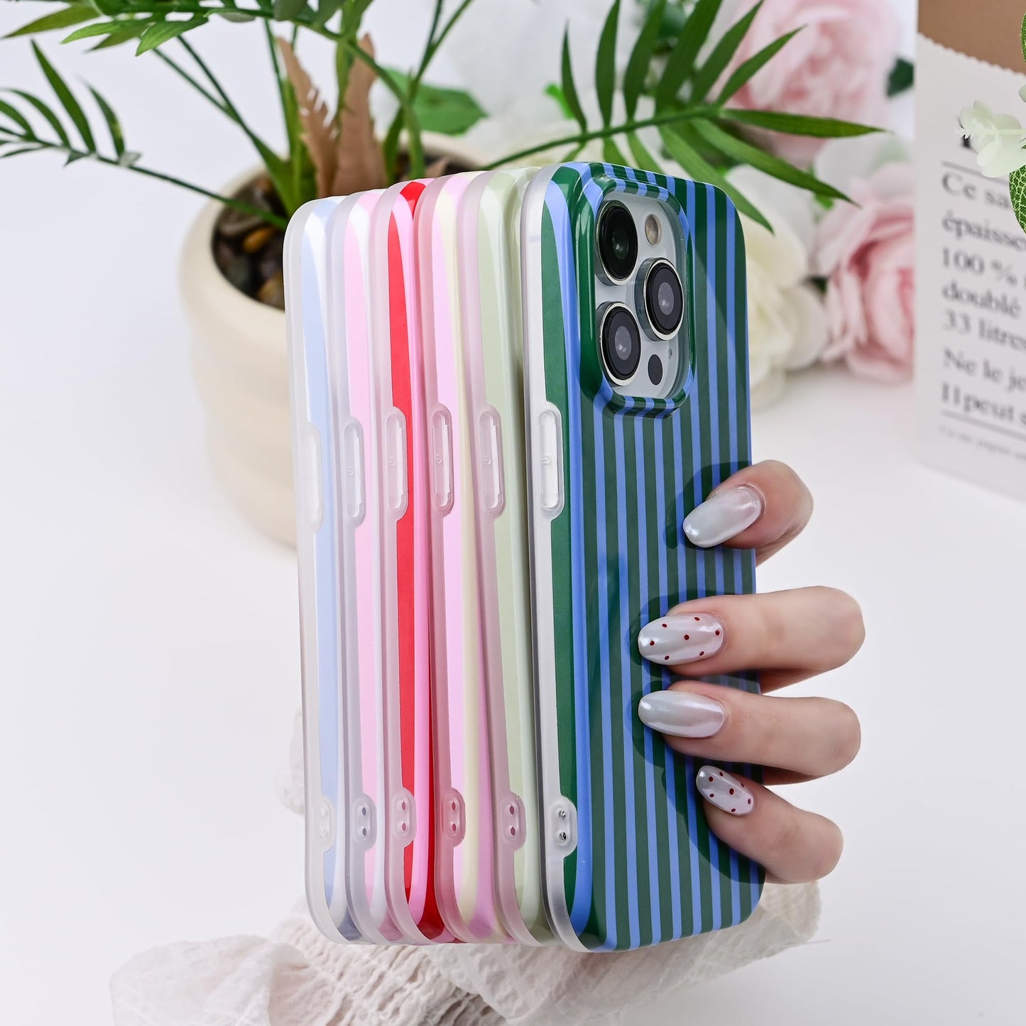 SleekCover Cute Striped Case for iPhone 15 Pro Max 6.7",Green