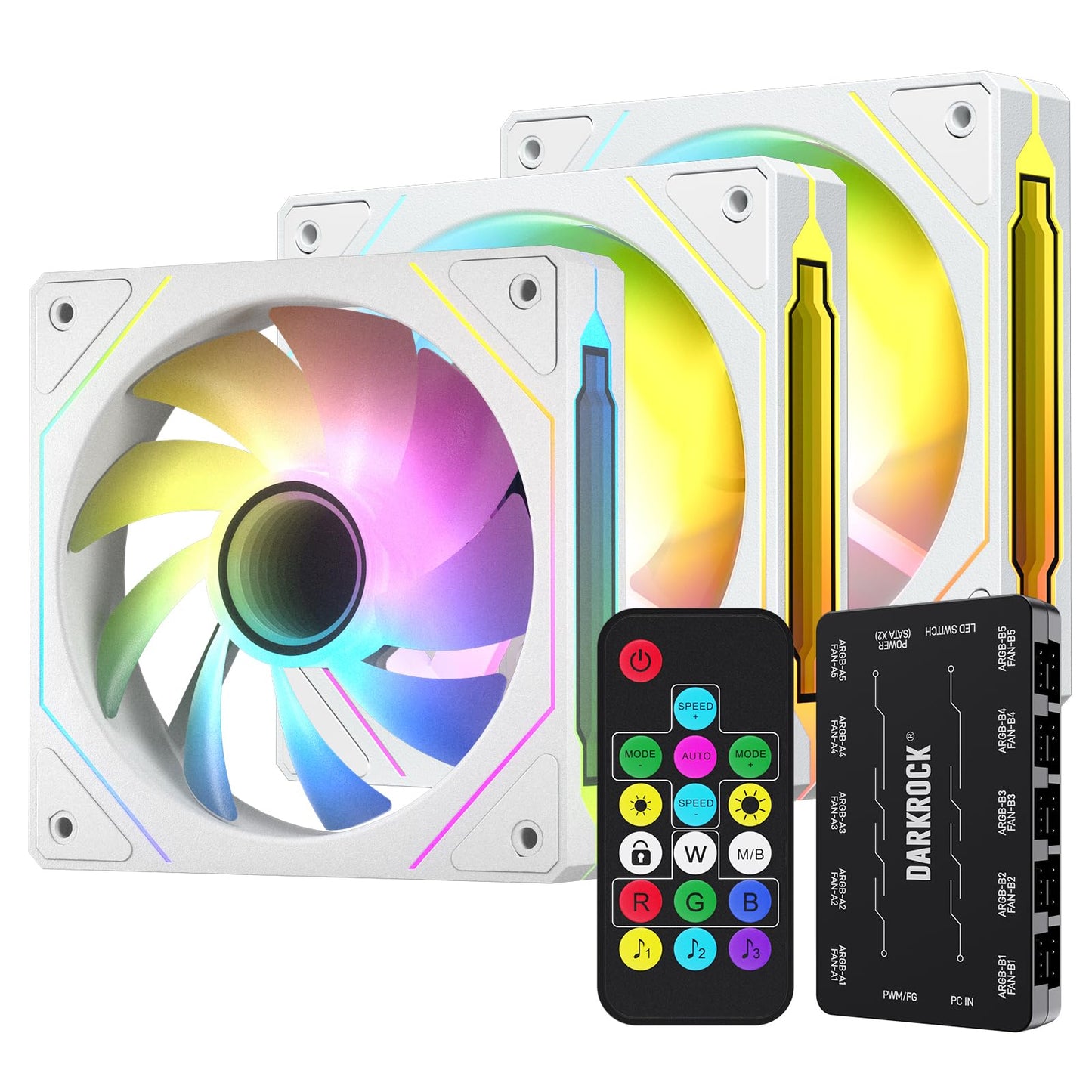 DARKROCK F120 3in1 120mm Infinite Mirror Design Case Fans with 20 Ports Contoller Hub, 24 LED Lights PWM Control & ARGB Effect, Hydraulic HDB Bearing