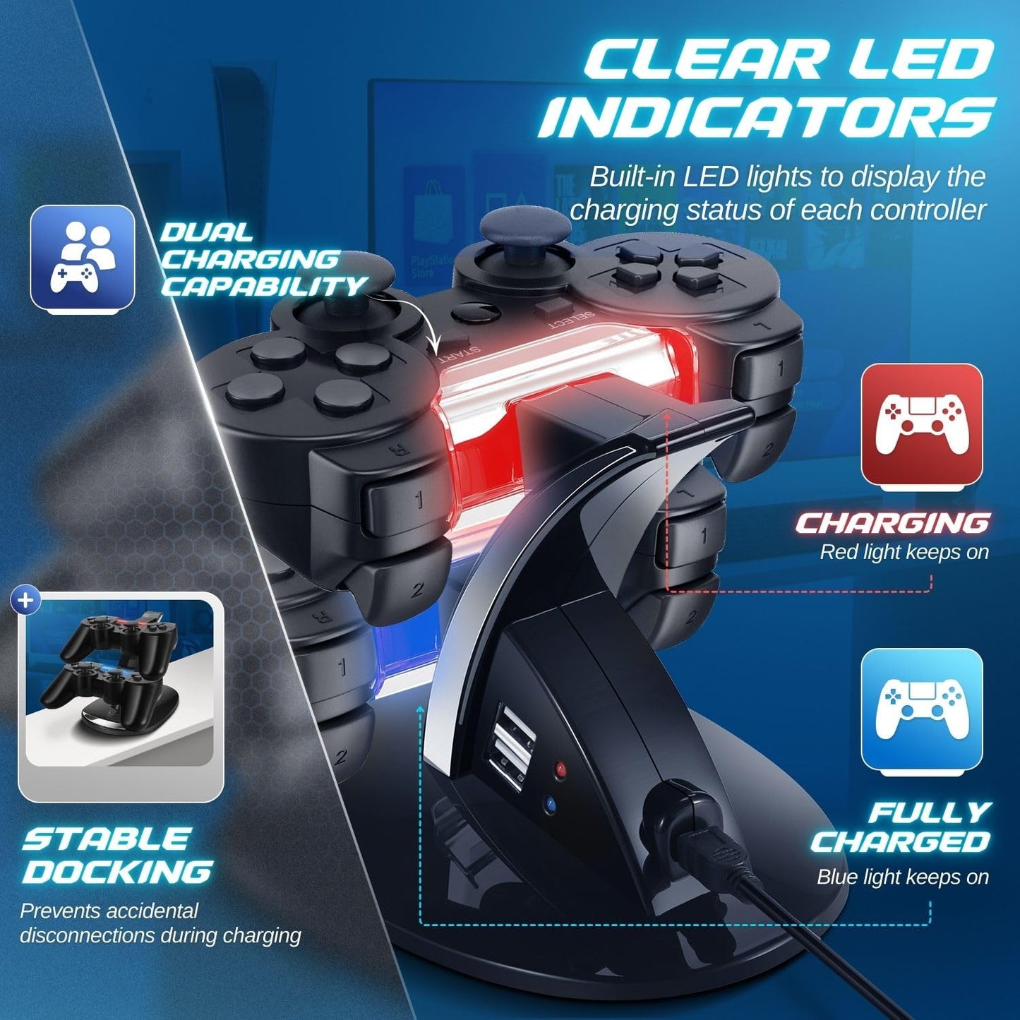TNP Compatible with PS3 Controller Charger Stand for Sony Playstation 3 Controller compatible with Dualshock 3 Charging, 2 Tier Docking Station Stand
