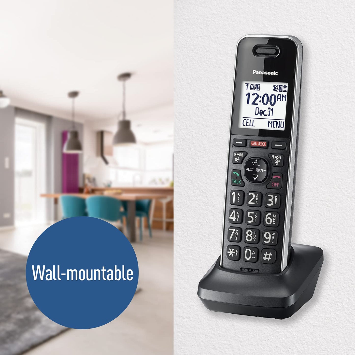 Panasonic Cordless Phone Extension Handset Accessory to Connect to Expandable Base Station - KX-TGFA88B (Black)