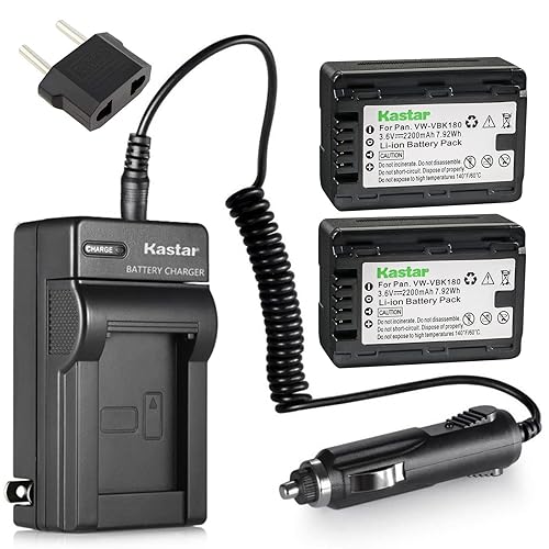 Kastar Battery 2X and Charger Replacement for Panasonic VW-VBK180 and HC-V10 HC-V100 HC-V700 HDC-HS60 HDC-SD40 HDC-SD60 HDC-SD80 SDR-T50K SDR-T55