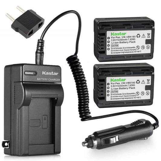 Kastar Battery 2X and Charger Replacement for Panasonic VW-VBK180 and HC-V10 HC-V100 HC-V700 HDC-HS60 HDC-SD40 HDC-SD60 HDC-SD80 SDR-T50K SDR-T55