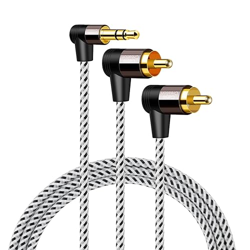 CableCreation 3.5mm to RCA Cable 3FT, Angle 2RCA Male to 3.5mm Male Stereo Y Splitter Adapter Compatible with Phones, Laptop, HDTV, Speaker, Echo Dot