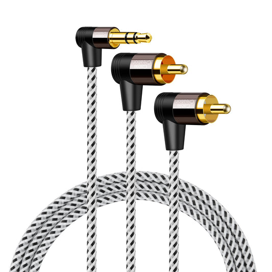 CableCreation 3.5mm to RCA Cable 3FT, Angle 2RCA Male to 3.5mm Male Stereo Y Splitter Adapter Compatible with Phones, Laptop, HDTV, Speaker, Echo Dot