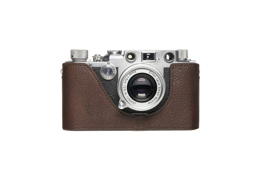 Handmade Genuine Real Leather Half Camera Case Bag Cover for Leica ic iic iiic iiid if iif iiif ig iiig Coffee Color (Without Selftimer+Film Type