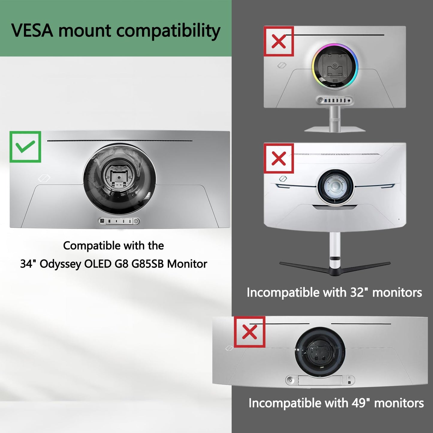 Odyssey G8 OLED 34 VESA Adapter Compatible with Samsung Odyssey G8 34" G85SB G85SD OLED Monitor for LS34DG856SNXZA LS34BG850SNXZA LS34DG856SNXZA