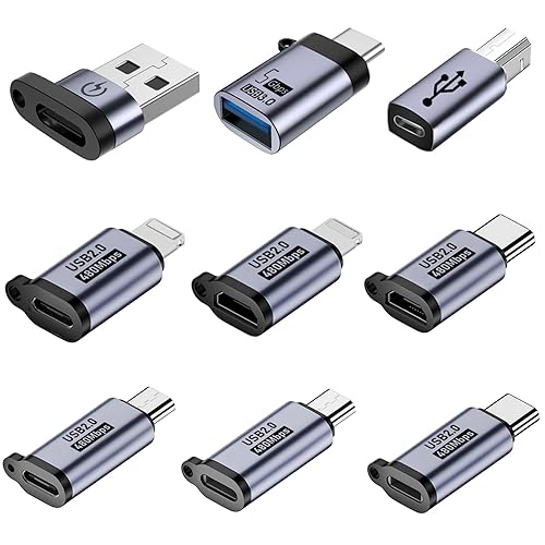 Liaoan USB C to Micro Adapter, IP to USB C, and Type-C to USB A Adapter, (9 Pieces)，Supports Fast Charging up and Supports a Data Transfer 。