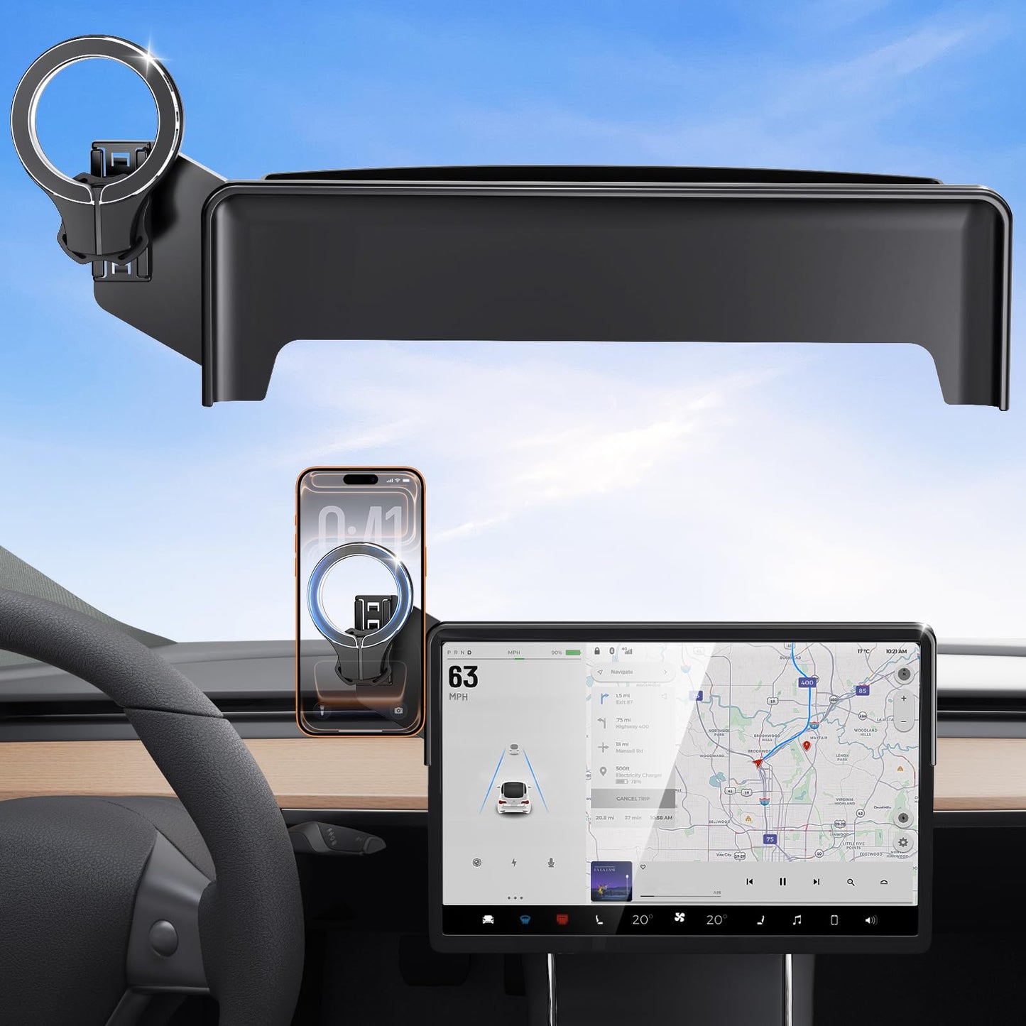 Magnetic Car Mount for Tesla Model Y 2020 2021 2022 2023 2024 & Model 3 2017 2018 2019 2020-2023: 360° Adjustable Car Touch Screen Phone Holder Made