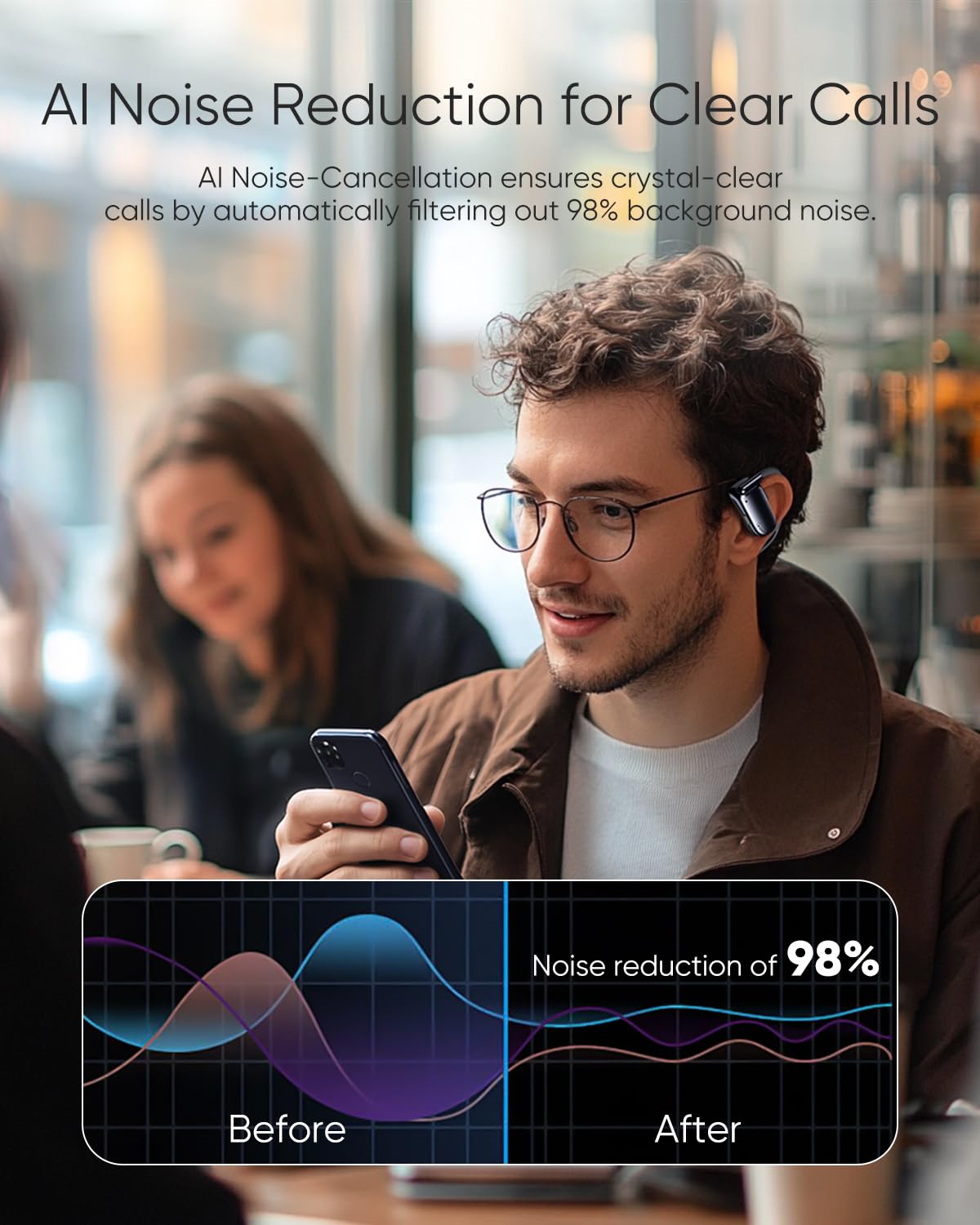 NEOQOQO Open Ear Headphones, 0.28oz Lightweight Next-Gen Bluetooth 5.4 Air Conduction Wireless Earbuds w/Extra Bass, 48H Playtime, 3 EQ Modes, ENC…