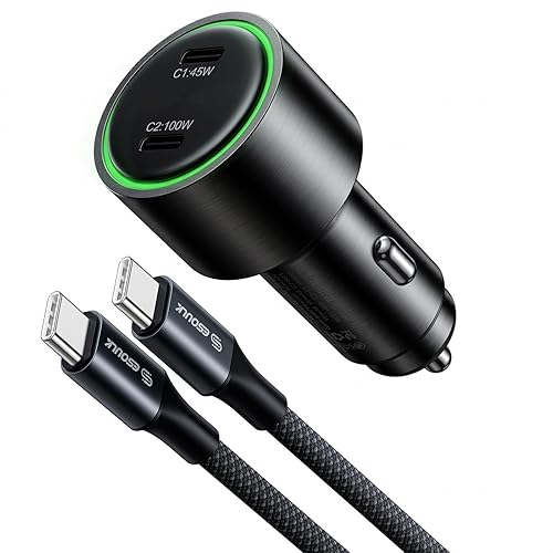 [Esoulk] 145W Fast USB C Car Charger, Dual PD Car Charger Adapter with 100W + 45W Ports, Cigarette Lighter USB Charger for iPhone, Samsung, Laptop
