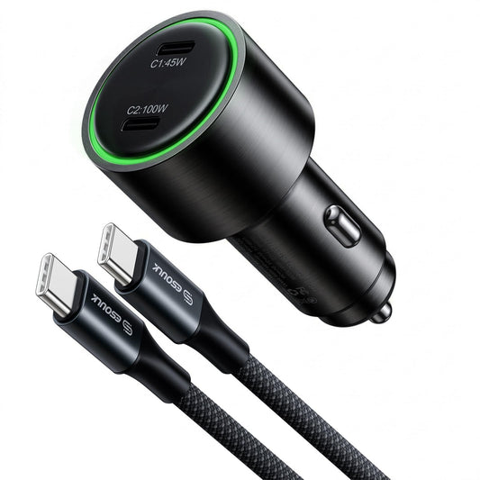 [Esoulk] 145W Fast USB C Car Charger, Dual PD Car Charger Adapter with 100W + 45W Ports, Cigarette Lighter USB Charger for iPhone, Samsung, Laptop