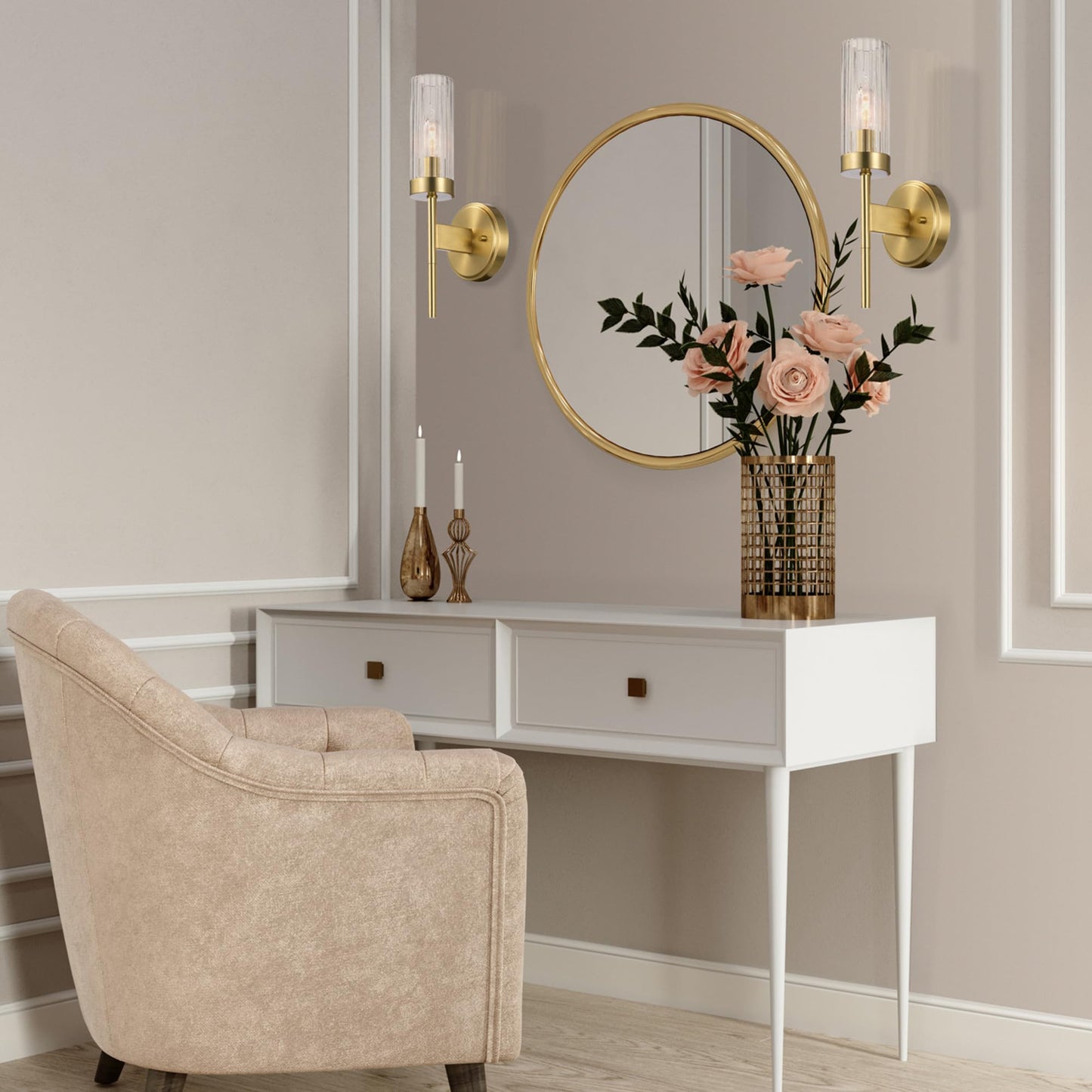 Globe Electric 1-Light Wall Sconce, Matte Brass, Ribbed Clear Glass Shade, E12 Candelabra, Dimmable, 65000103