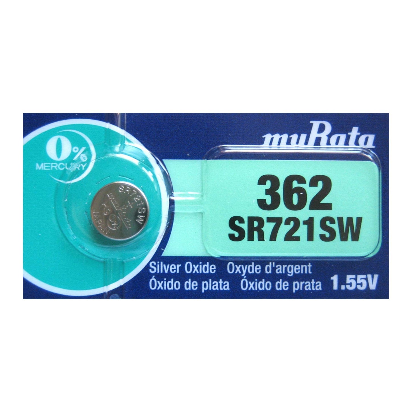 Murata 362 Battery SR721SW 1.55V Silver Oxide Watch Button Cell (5 Batteries)