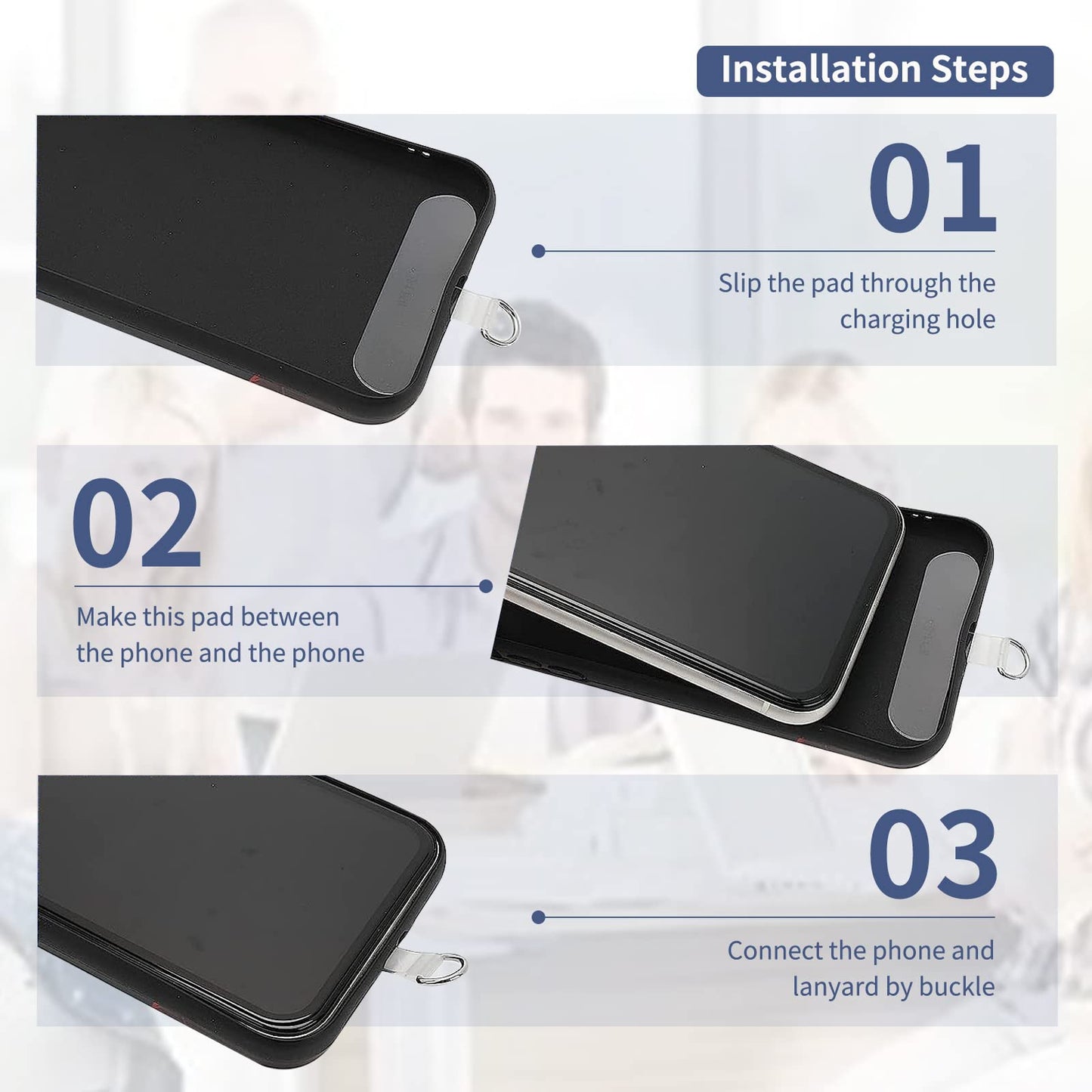 8 Pieces Phone Tether Tab, Reusable Phone Lanyard Patch Tether Tab, for iPhone Most Smartphones, Prevent Lose, Transparent TPU(Without Adhesive)