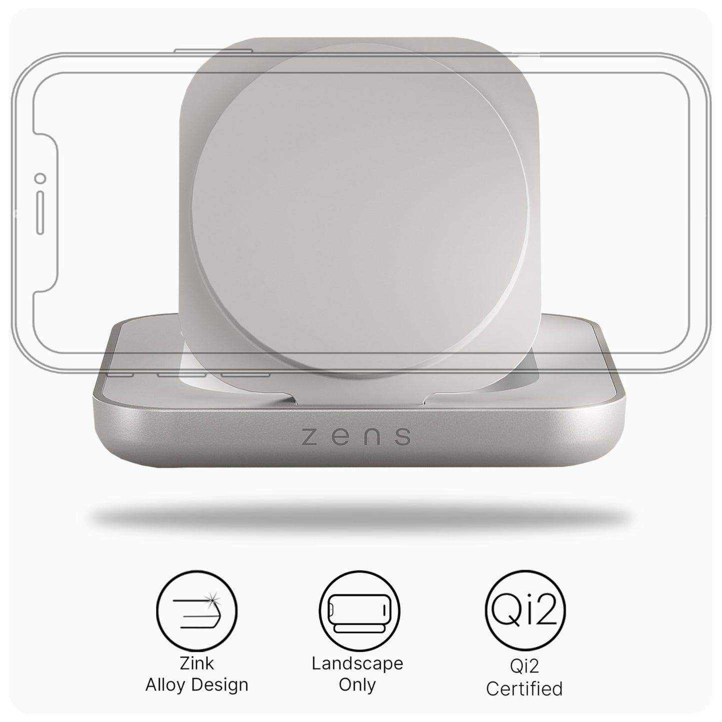 Zens Magnetic Nightstand Charger | MagSafe Qi2 15W | Landscape Only (No Vertical) | Standby Mode | Compatible with iPhone 17/16/15/14/13/12 | 20W