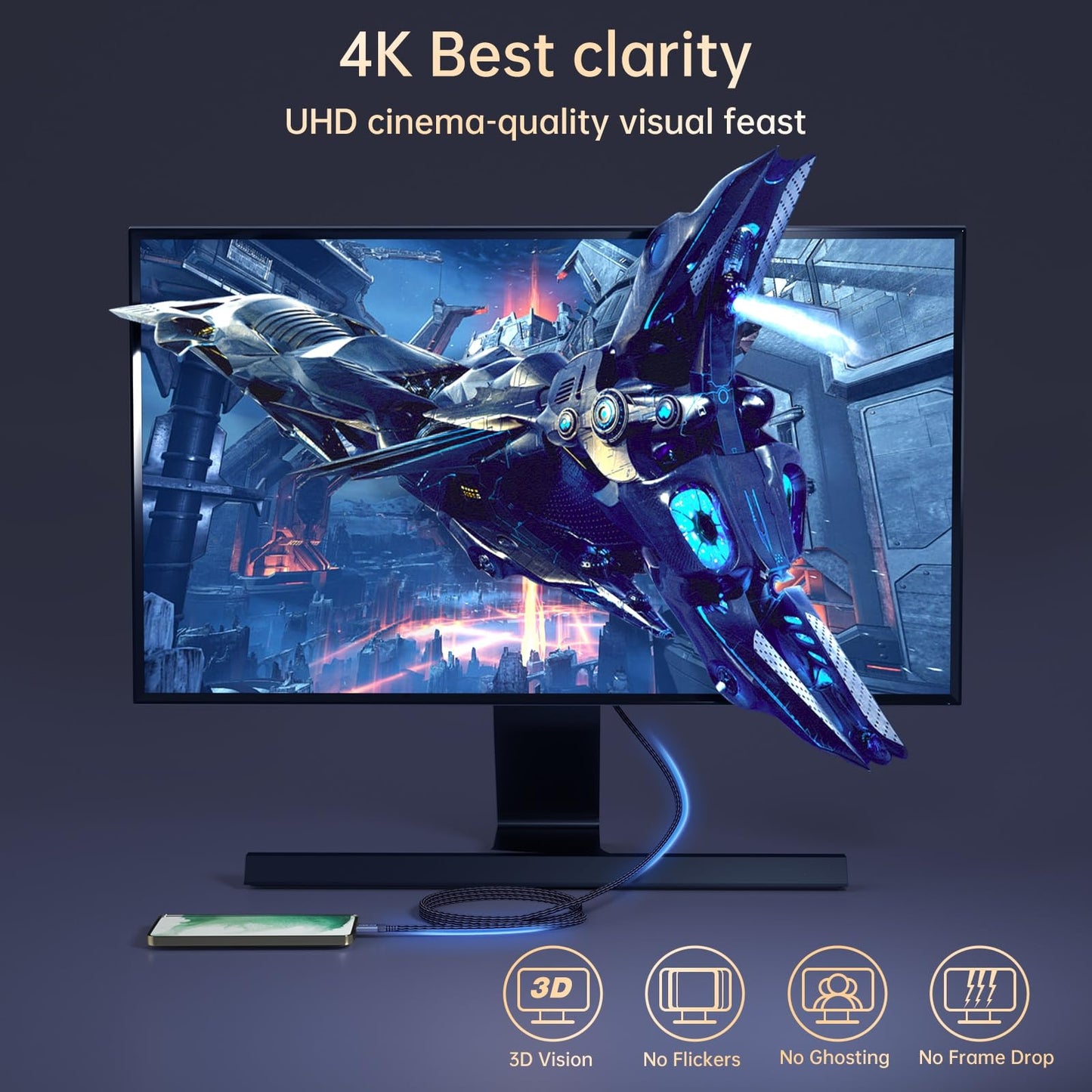 ZeroneTeck USB C Cable 3ft, USB C 3.2 Gen 2X2 Cable, 4K Monitor Video Output, 20Gbps High Speed Data Transfer, 100W Fast Charging for Carplay iPhone