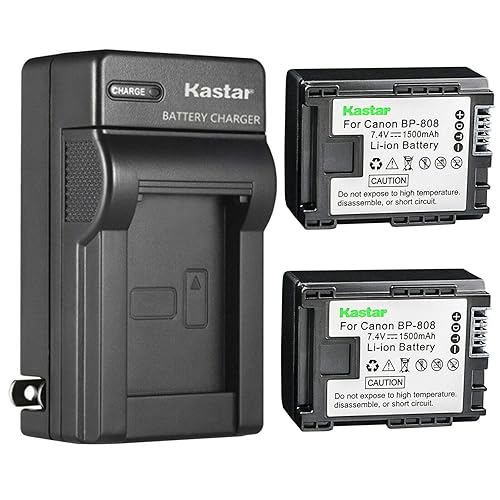Kastar 2-Pack BP808 Battery and AC Wall Charger Compatible with Canon FS10, FS11, FS20, FS21, FS22, FS31, FS40, FS100, FS200, FS300, FS400, VIXIA HF