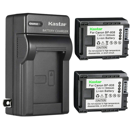 Kastar 2-Pack BP808 Battery and AC Wall Charger Compatible with Canon FS10, FS11, FS20, FS21, FS22, FS31, FS40, FS100, FS200, FS300, FS400, VIXIA HF