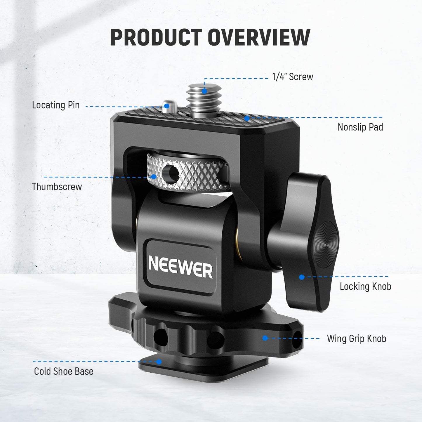 NEEWER Camera Monitor Mount with Cold Shoe (2 Pack), Anti Twist 1/4" Screw for 5" & 7" Field Monitor Compatible with Atomos Ninja V, 360° Swivel
