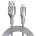 6FT Chew Proof iPhone Charger Cord - MFi Certified Silver Metal Braided USB to Lightning Cable, Metal Dog Cat Chew Proof iPhone Charging Cord…