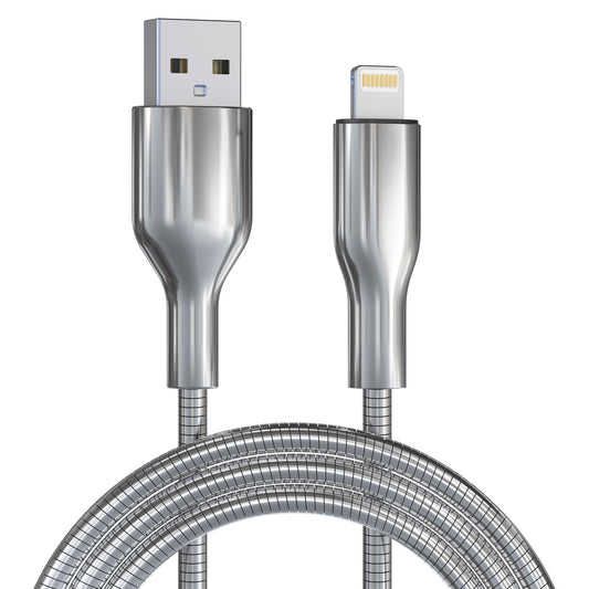 6FT Chew Proof iPhone Charger Cord - MFi Certified Silver Metal Braided USB to Lightning Cable, Metal Dog Cat Chew Proof iPhone Charging Cord…