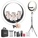 NEEWER RP19H 19" Ring Light with Tripod Stand/3 Phone Holders/Cleaning Cloth Compatible with iPhone, 2.4G Touch Control LED Ringlight for Video