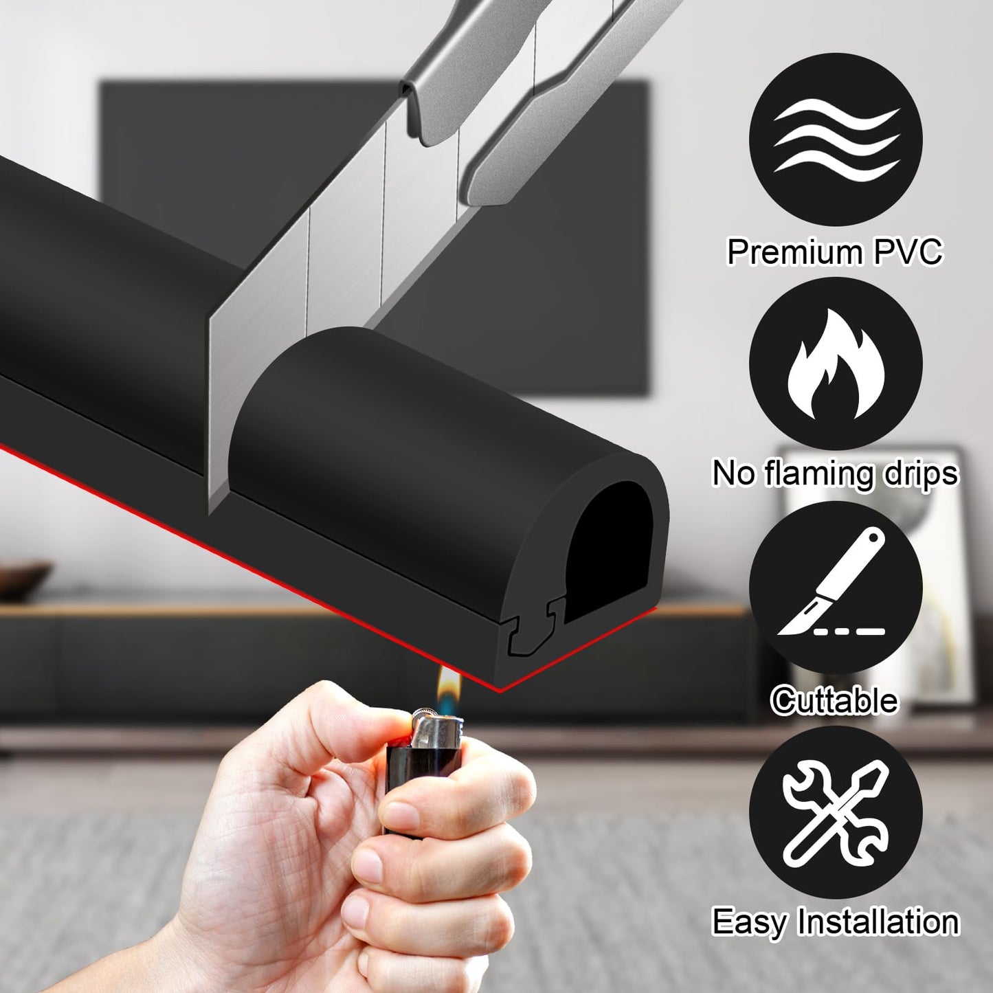 Wall Cord Hider, Flexible Self-Adhesive Wire Cover, Side-Open Cable Raceway for Cords on Wall, Cord Concealer for Mounted TV, Home Theater & Office