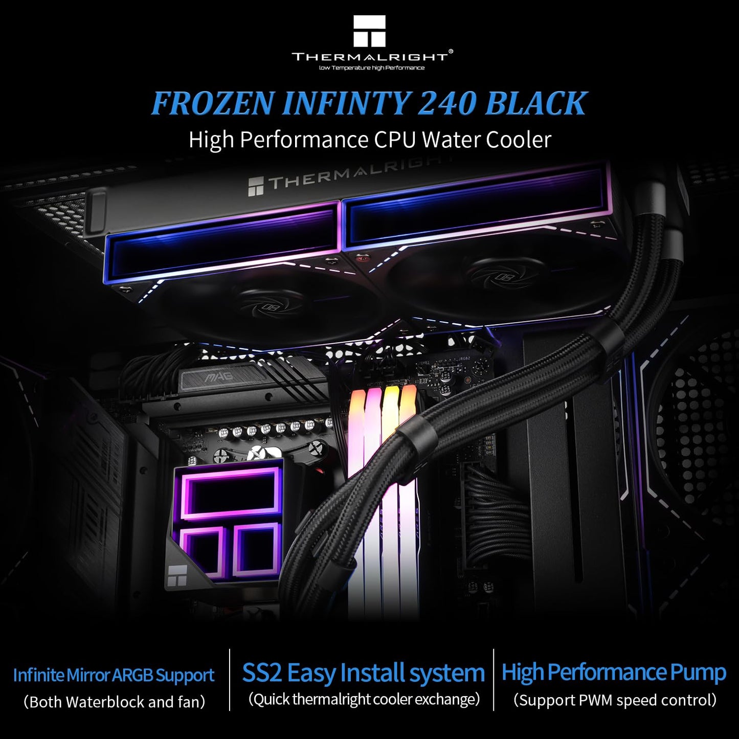 Thermalright Frozen Infinity 240 Black CPU Water Cooler,240 Aio CPU Cooler, Double TL-M12 PWM Fans,Infinity Mirror CPU Cooling,for AM4/AM5,Intel