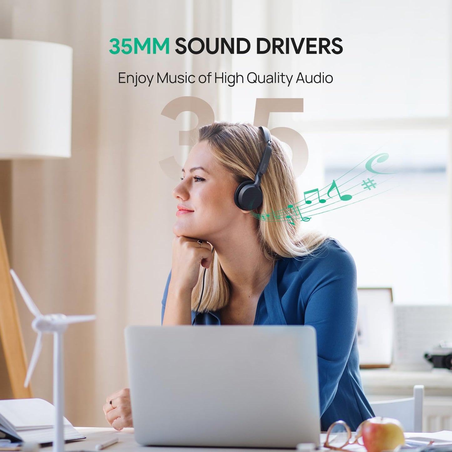 Yealink UH42 USB-C/A Headset with Microphone for PC Computer, Wired Headset Teams Certified, Noise Cancelling Mic, in Line Control, Mute Button, Cable
