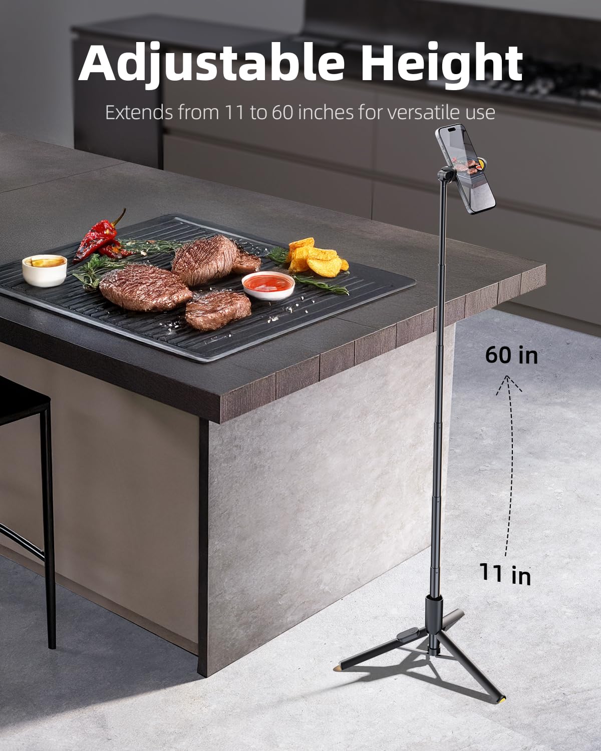 TODI Selfie Stick Tripod for iPhone, 60" Lightweight Phone Tripod Stand with Wireless Remote, Extendable Selfie Stick for iPhone, All-in-1, Compatible