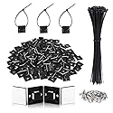 Black Zip Ties Mount, 100 Set 3/4" Adhesive Zip Tie Mount with Screws, Sturdy 8" Outdoor Cable Zip Ties, Cable Clips Management, Sticky Wire Holders