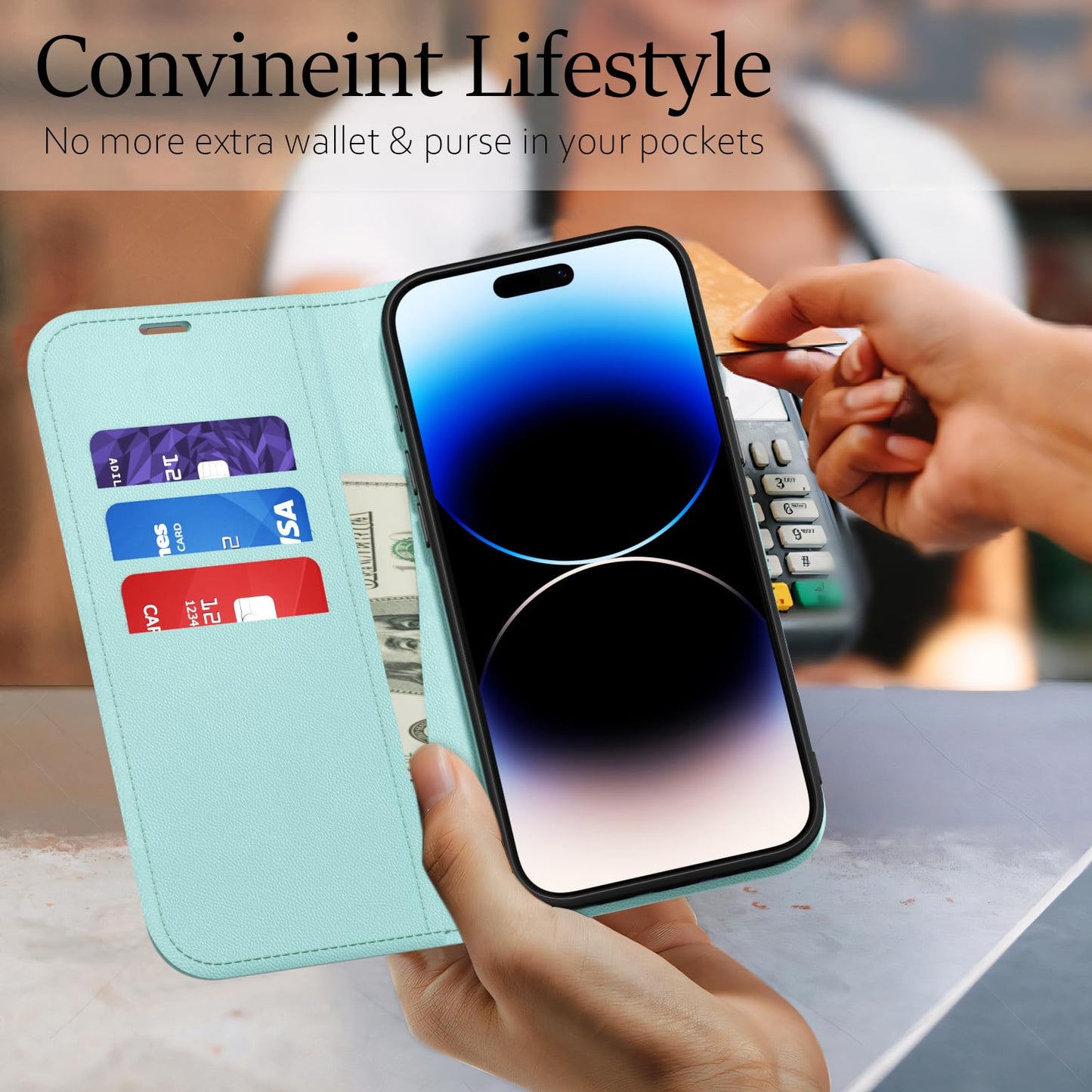 oakxco for iPhone 17e/ 16e Wallet Case with Credit Card Holder, Magnetic RFID Slim Folio Book Flip Leather Phone Case for Women Men Girl, Cute Soft
