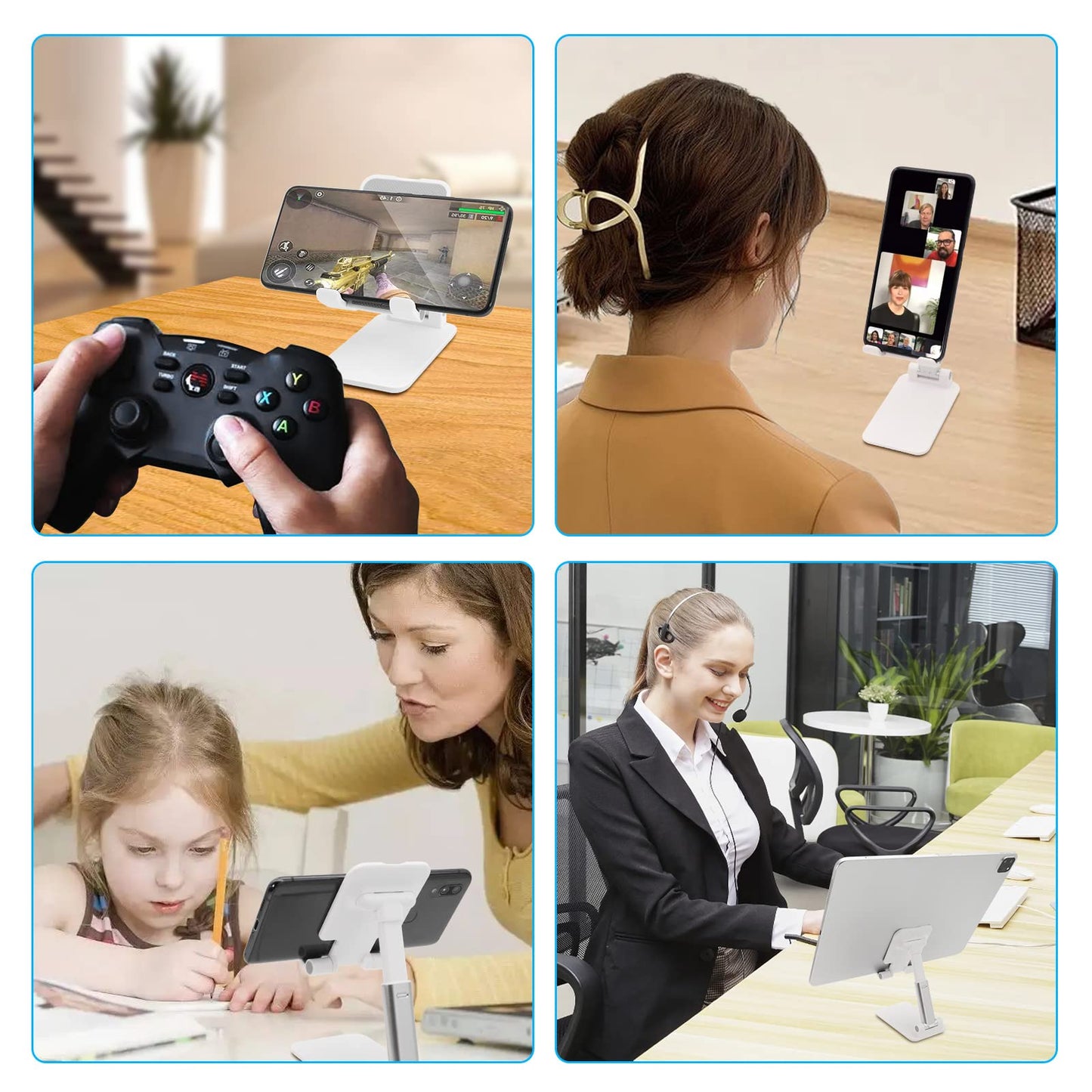 szwilnis Cell Phone Stand, Folding Desktop Phone Stand, Angle Height Adjustable Mobile Phone Holder for Desk, Office, Tablet Stand Compatible with All