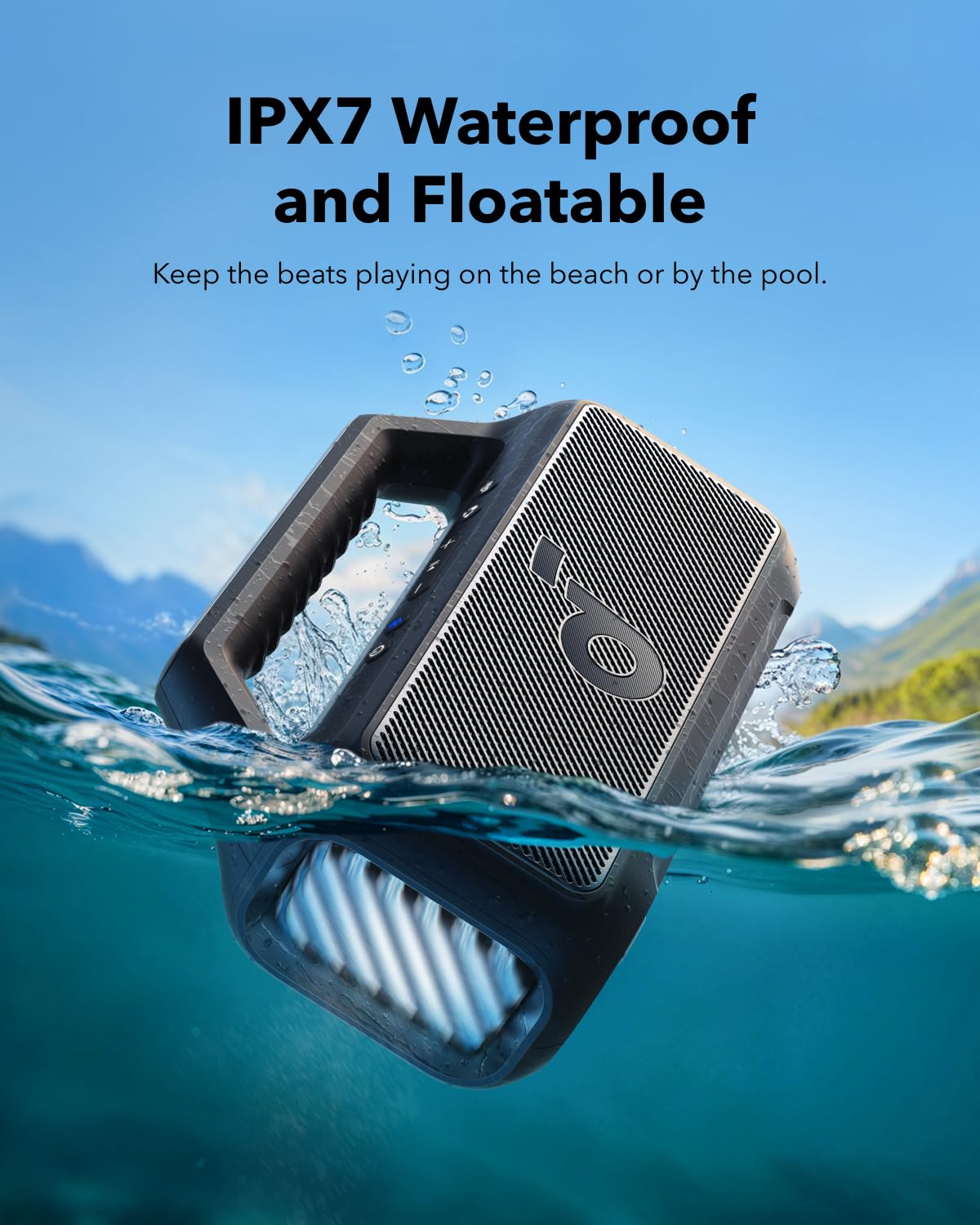 Soundcore Boom 2 By Anker, Outdoor Speaker, 80W, Subwoofer, BassUp 2.0, 24H Playtime, IPX7 Waterproof, Floatable, RGB Lights, USB-C, Custom EQ