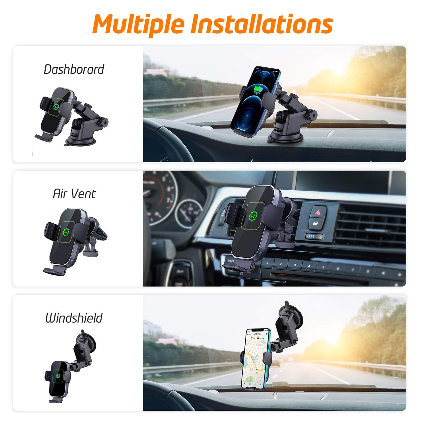 WixGear Wireless Car Charger, (New Version Automatic Arms) Auto-Clamping Fast Wireless Car Charger, Phone Holder for Car, 15W Qi Fast