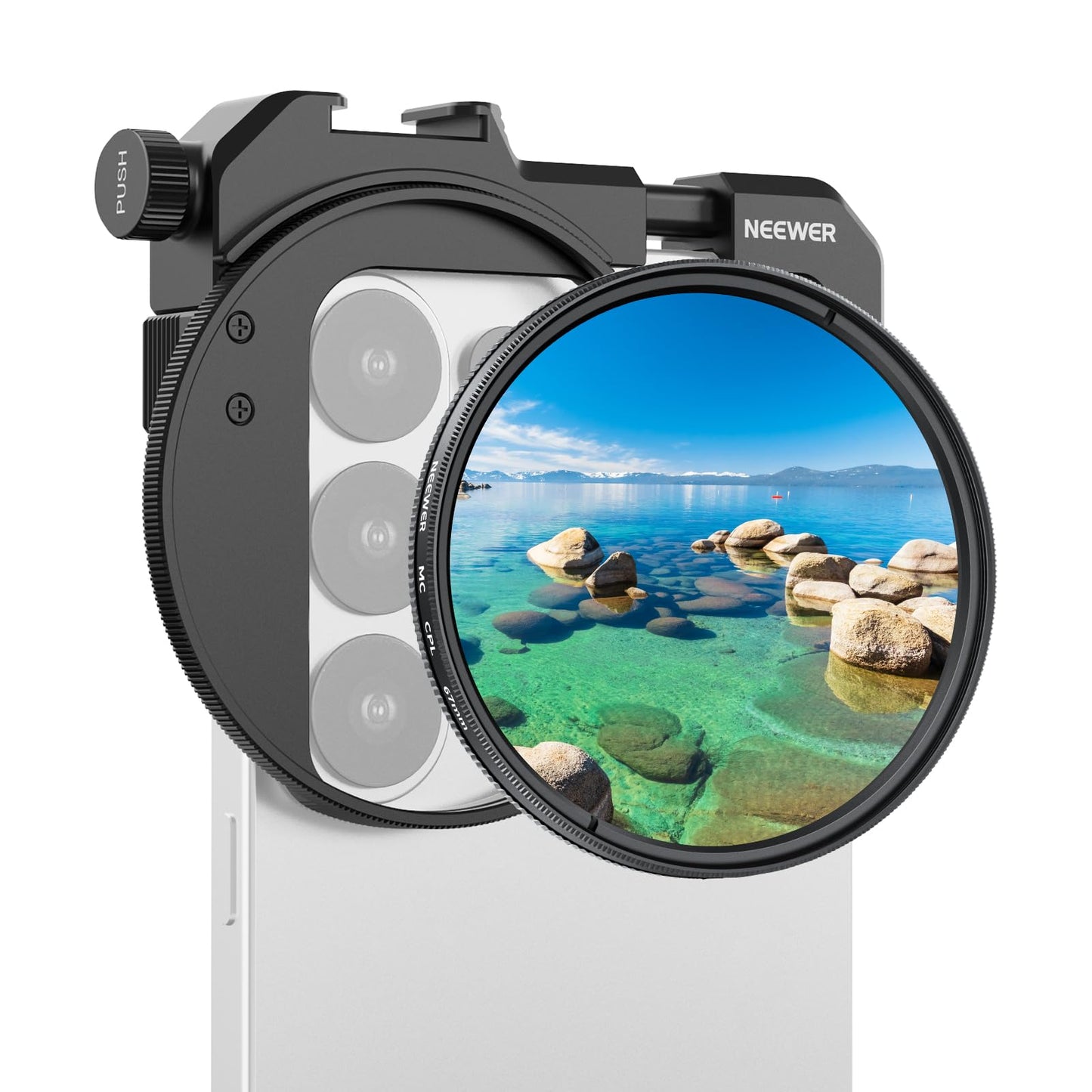 NEEWER 67mm Phone Filter Holder with Adjustable Clamp, Cold Shoe Mount & CPL Filter, Phone Camera Photography Accessories Compatible with iPhone 17 16