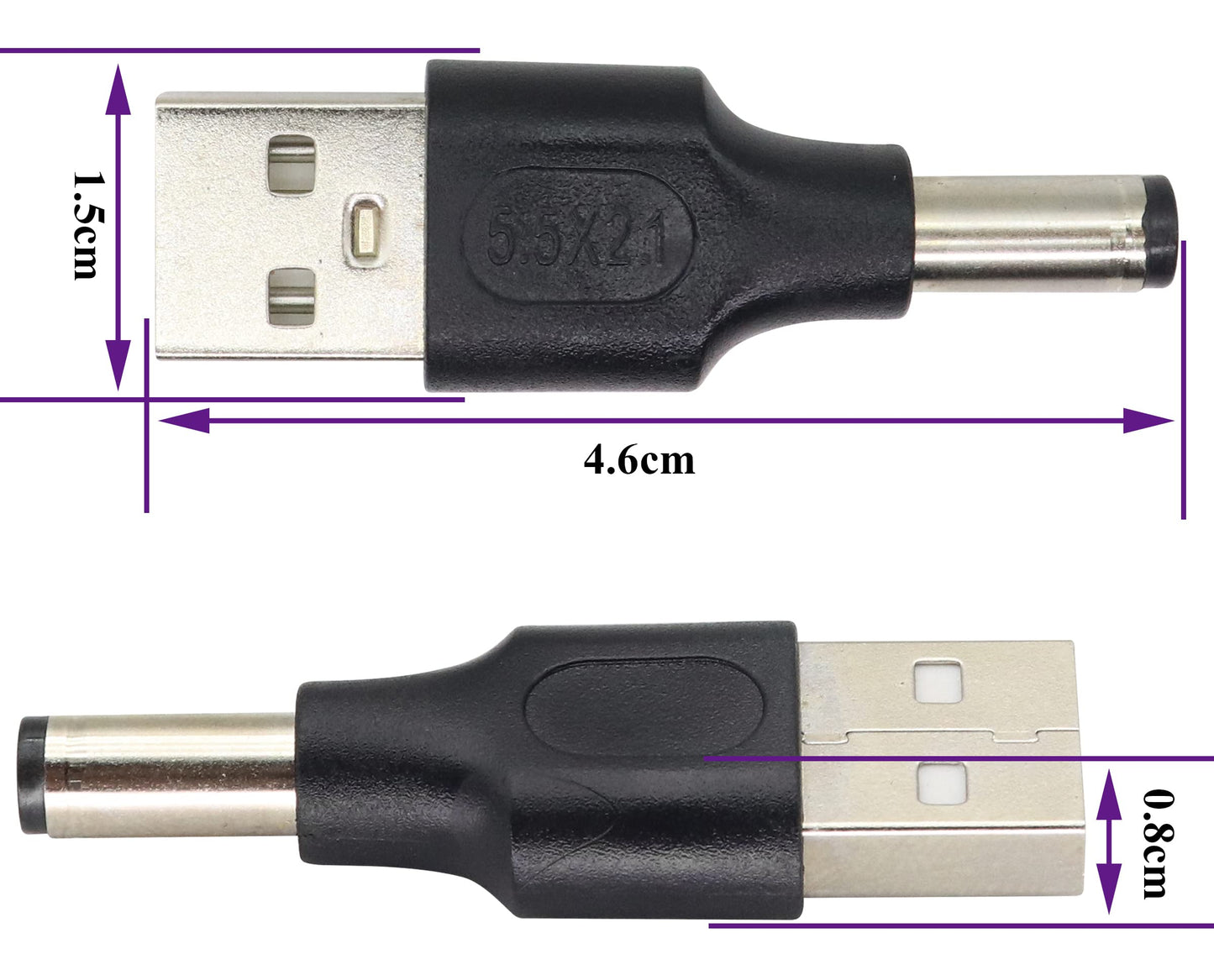 AAOTOKK (2 Pack 5V DC to USB Adapter DC5.5 × 2.1 mm Power Converter Plug USB 2.0 A Male to DC 5.5×2.1mm Male DC Barrel Power Plug Charger Cord…