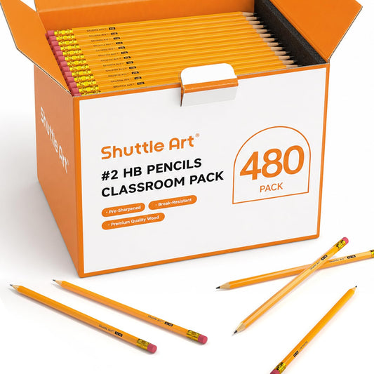 Shuttle Art 480 Pack #2 HB Pencils Pre-Sharpened, Bulk Pencils with Erasers
