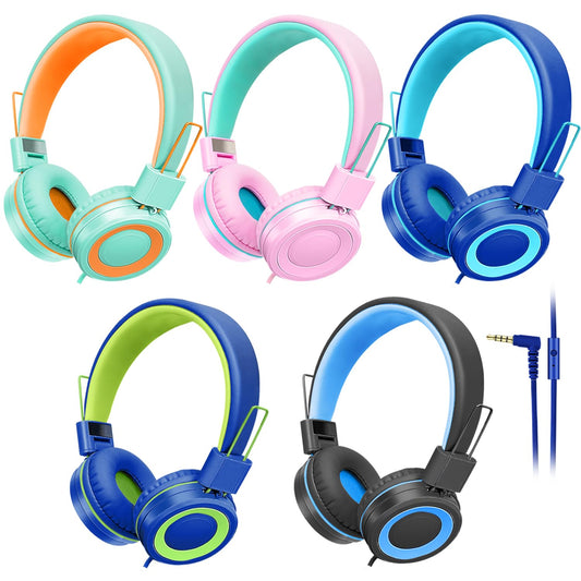 CN-Outlet 5 Pack Kids Headphones Bulk for School Classroom Students Teens Toddler, Wired Adjustable Headsets for Libraries Families Childern