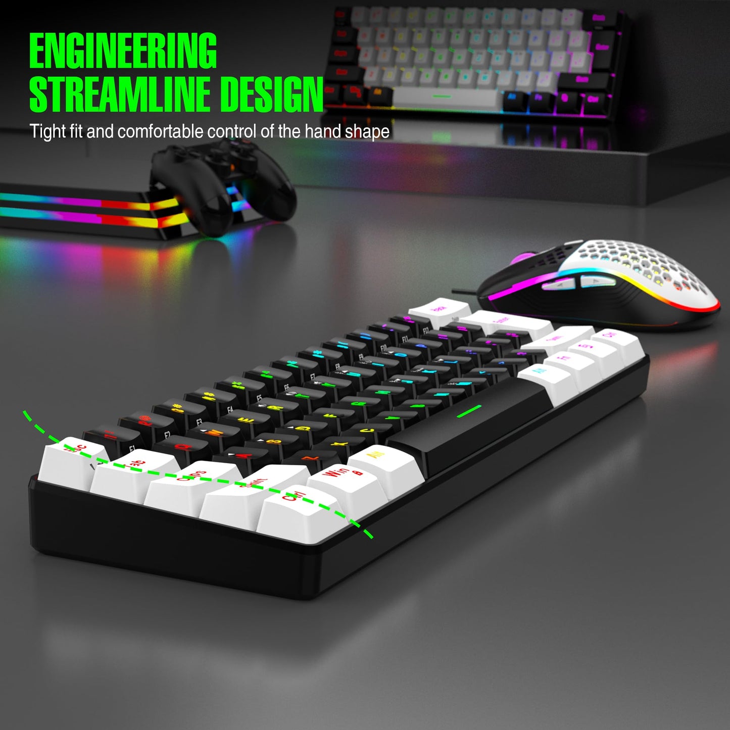 60% Wired RGB Gaming Keyboard and Mouse Combo, 14 Mode of Backlight, 6400 DPI Gaming Mouse, Mini Keyboard with Membrane Switch Comfort Use Budget