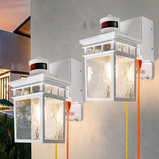 VIOAOEAFA 2 Pack Porch Light Outdoor with GFCI Outlet - 3 Lighting Modes Exterior Light Fixture, Dusk to Dawn Motion Sensor Wall Mount Outside Lights