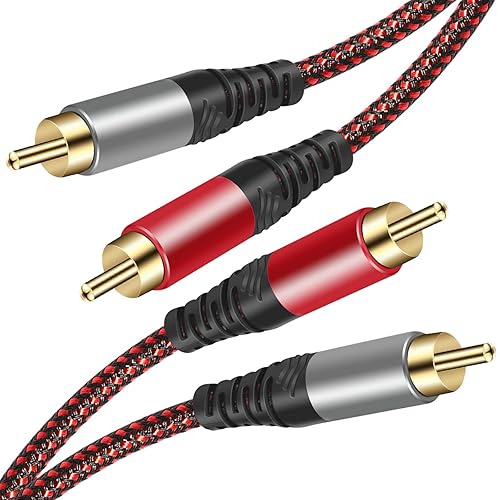 Tiierzon RCA Cable 10Ft,2Rca Male to 2-RCA Male Audio Stereo Subwoofer Cable [Hi-Fi Sound] Nylon-Braided Auxiliary Audio Cord for Home Theater, HDTV