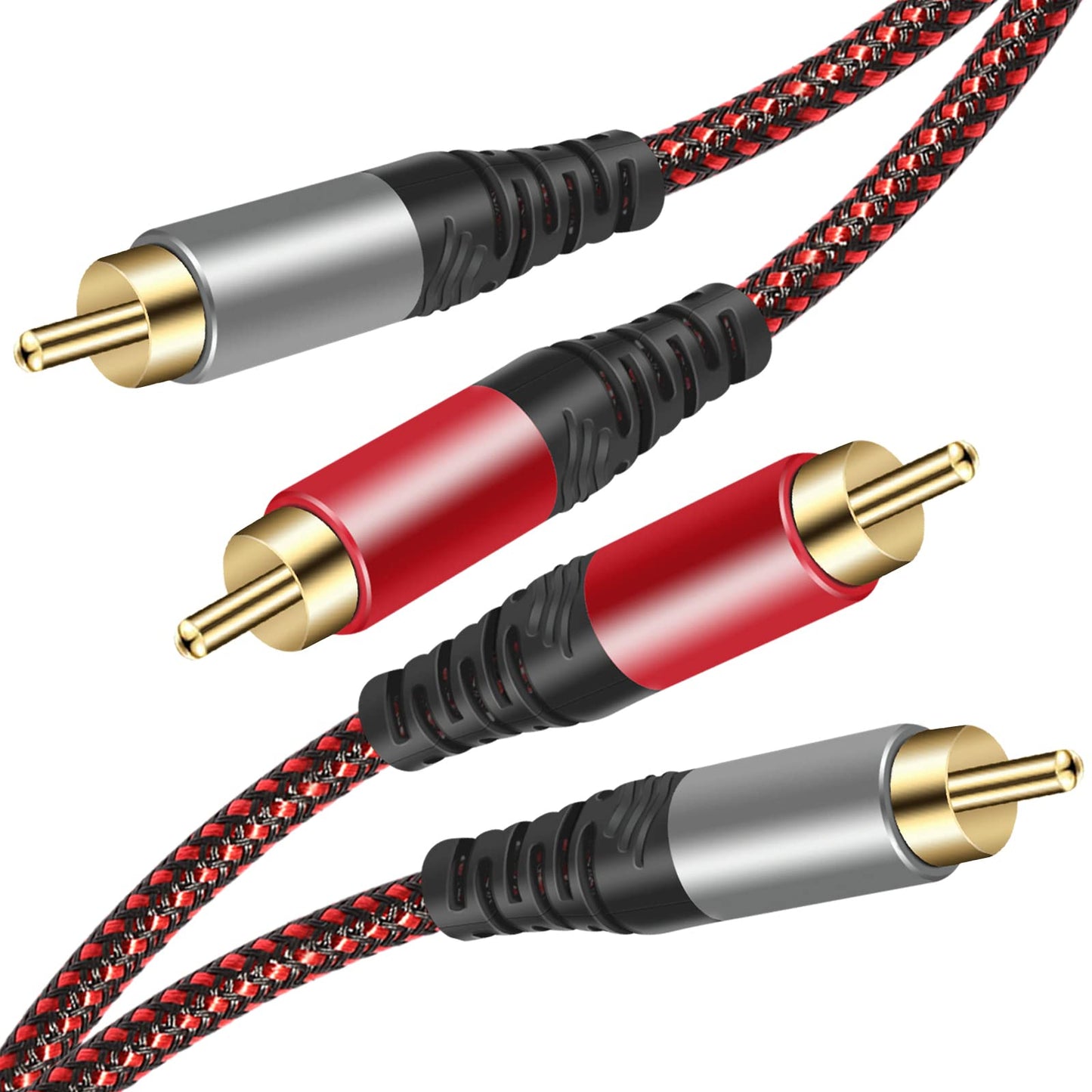 Tiierzon RCA Cable 10Ft,2Rca Male to 2-RCA Male Audio Stereo Subwoofer Cable [Hi-Fi Sound] Nylon-Braided Auxiliary Audio Cord for Home Theater, HDTV