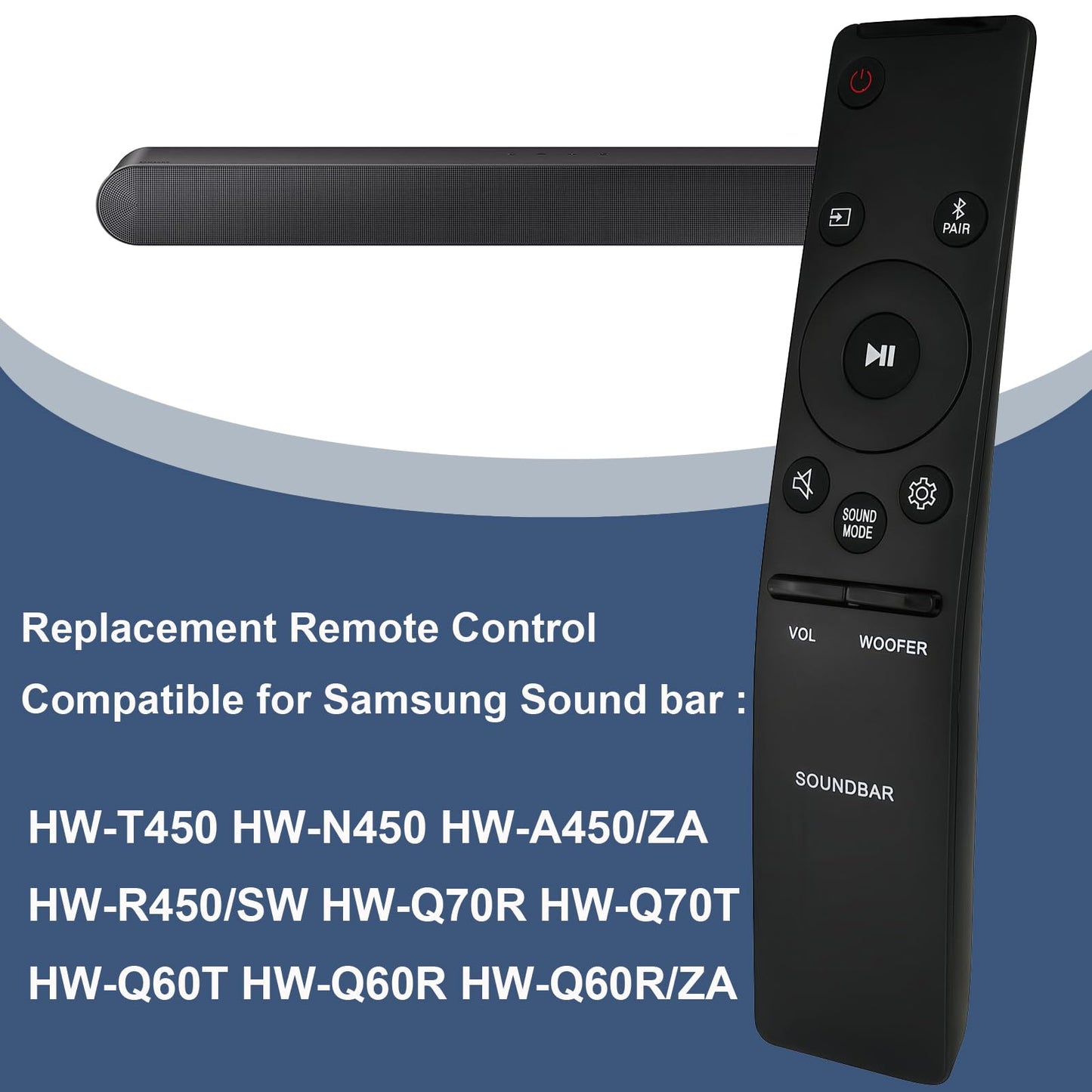 Replacement Remote Control for Samsung Sound bar HW-T450 HW-N450 HW-A450/ZA HW-R450/SW HW-Q70R HW-Q70T HW-Q60T HW-Q60R HW-Q60R/ZA
