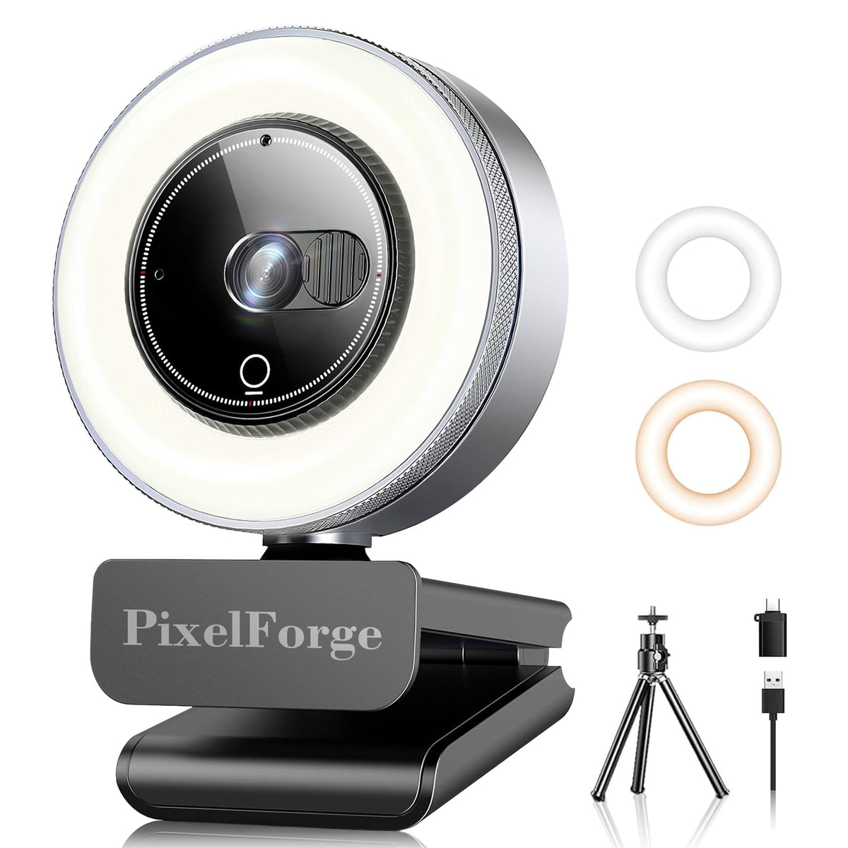 PixelForge 4K Webcam for PC with Microphone & Light & Privacy Cover