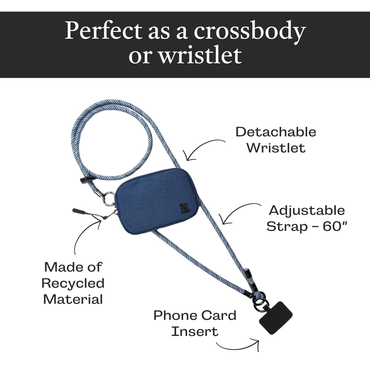 Save the Girls Active Single Rope Clip and Go Phone Strap (Navy) - Cell Phone Lanyard for Life on The Move - Crossbody Phone Strap Chain with Zipper